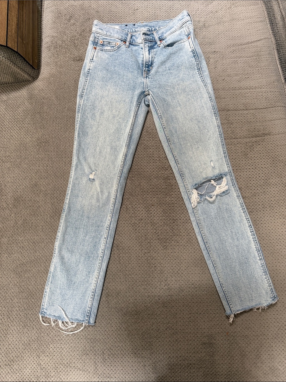 GAP Light Blue Distressed Straight Leg Jeans